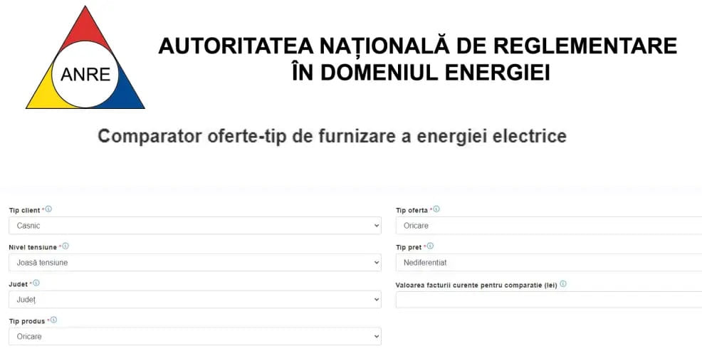 comparator ANRE energie electrica si gaze naturale